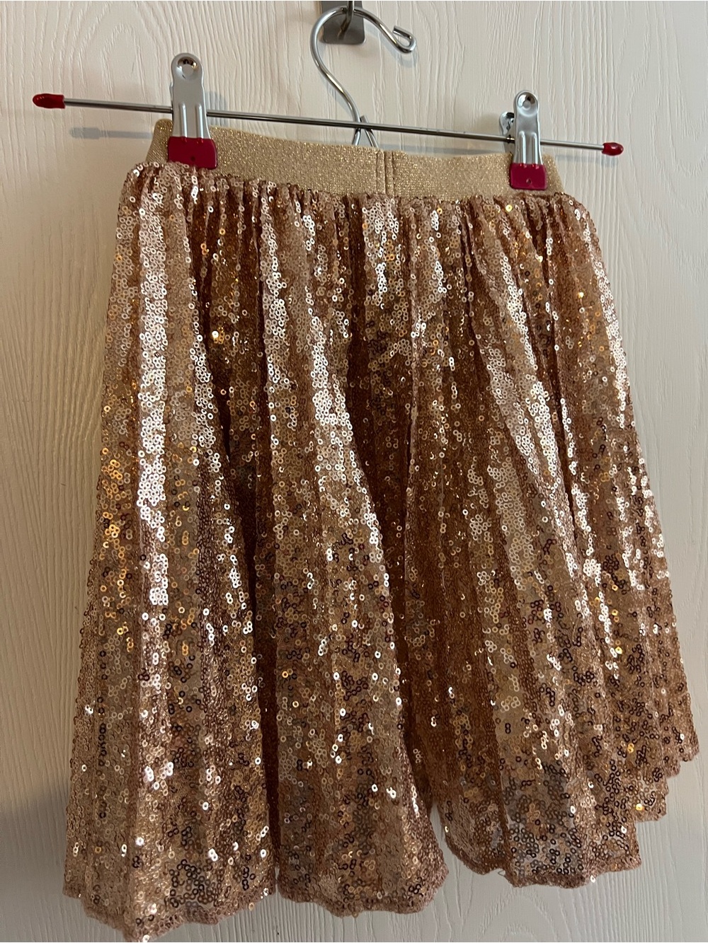 Girls Rose Gold Sequin Mini Skirt Metallic Elastic Waist Party Small